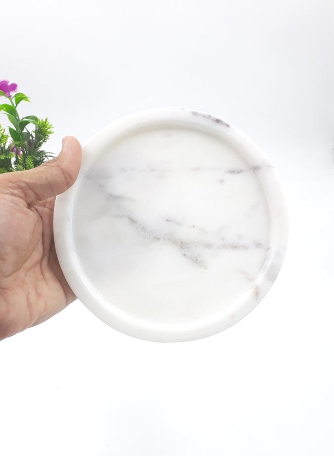 KRAFT CLOUDS White Marble Plate for Durga Pooja, Temple, Office & Home Decoration Use - Stone Handmade Tray for Aarti - 6 INCH - Image 1